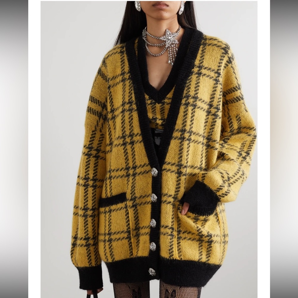 ALESSANDRA RICH Metallic checked knitted cardigan